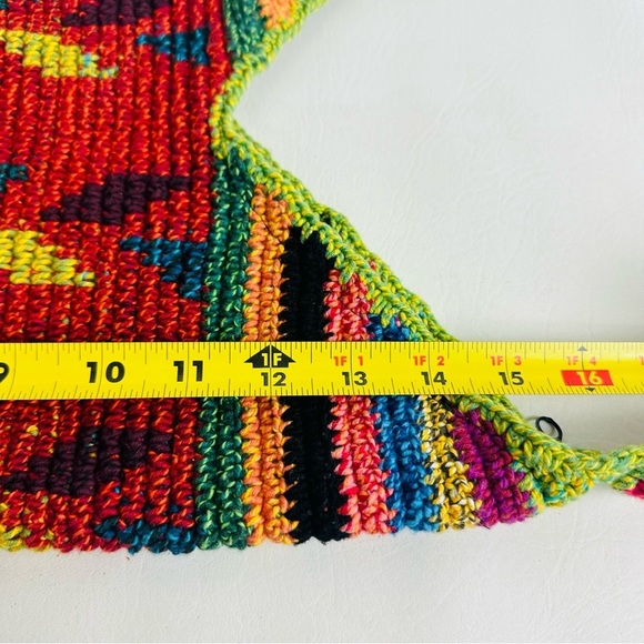 Shoulder Bucket Bag Red Crocheted Design Hippie Boho Purse Aztec Crossbody - Picture 10 of 12